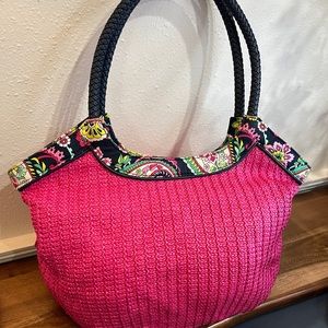 Vera Bradley Woven Straw Bucket Tote
